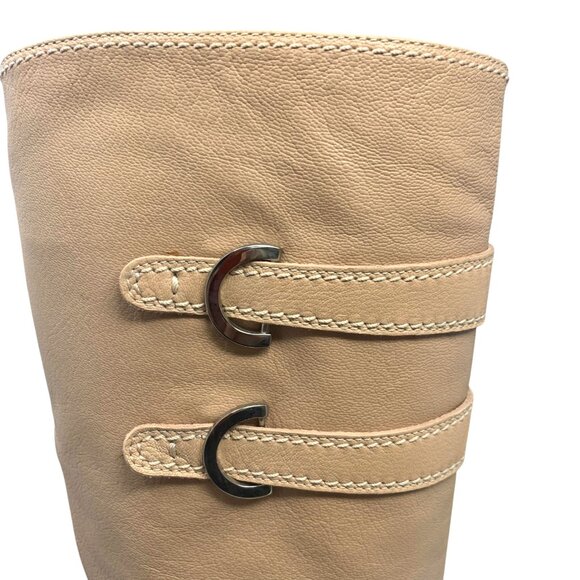 Sergio Rossi Leather Buckle Accent Pull On Tall Boots - Picture 7 of 13